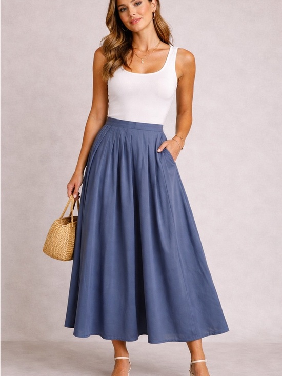 Wayf Dresses & Skirts - 66. WAYF • NWT Cotton High-Waist Maxi Skirt in Slate Blue - no pockets W15”